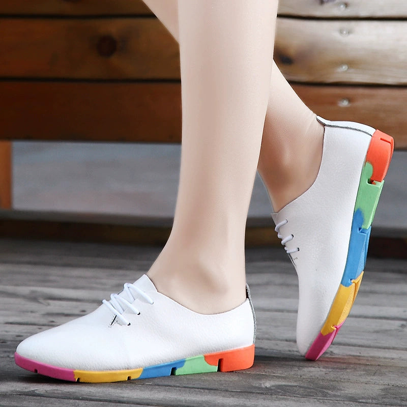 🌈 (50% OFF!) 2026 Women's Genuine Leather Casual Shoes - Breathable Rainbow Sole Loafers - Ultra-Soft & Lightweight Walking Shoes - Size UK 3-10 (EU 35-44)