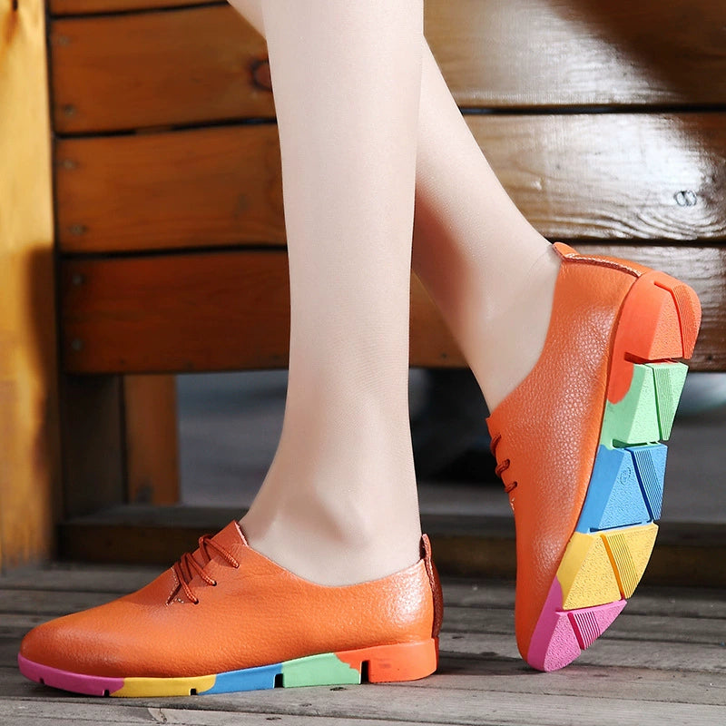 🌈 (50% OFF!) 2026 Women's Genuine Leather Casual Shoes - Breathable Rainbow Sole Loafers - Ultra-Soft & Lightweight Walking Shoes - Size UK 3-10 (EU 35-44)