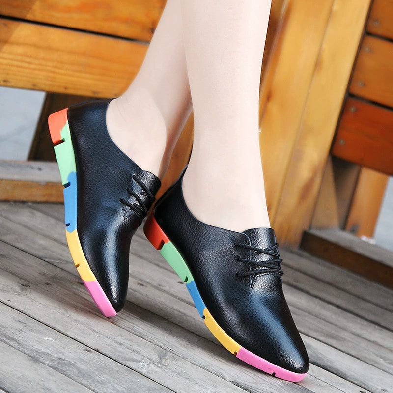 🌈 (50% OFF!) 2026 Women's Genuine Leather Casual Shoes - Breathable Rainbow Sole Loafers - Ultra-Soft & Lightweight Walking Shoes - Size UK 3-10 (EU 35-44)