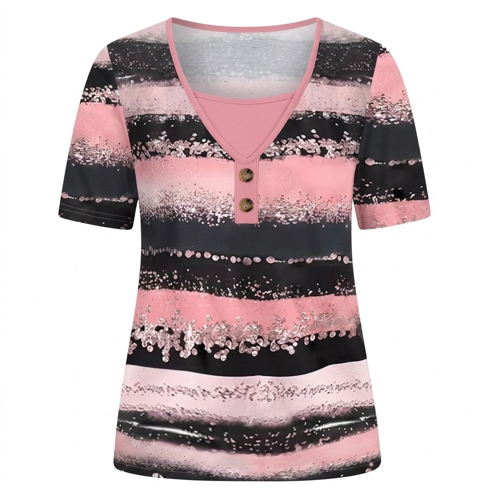 👕 LIMITED-TIME 50% OFF! ✨ Faux Two-Piece Striped Top – Henley, Casual ✨