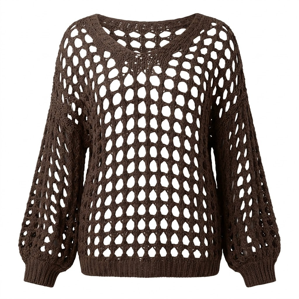 Bohemian Chic V-Neck Mesh Knit Sweater
