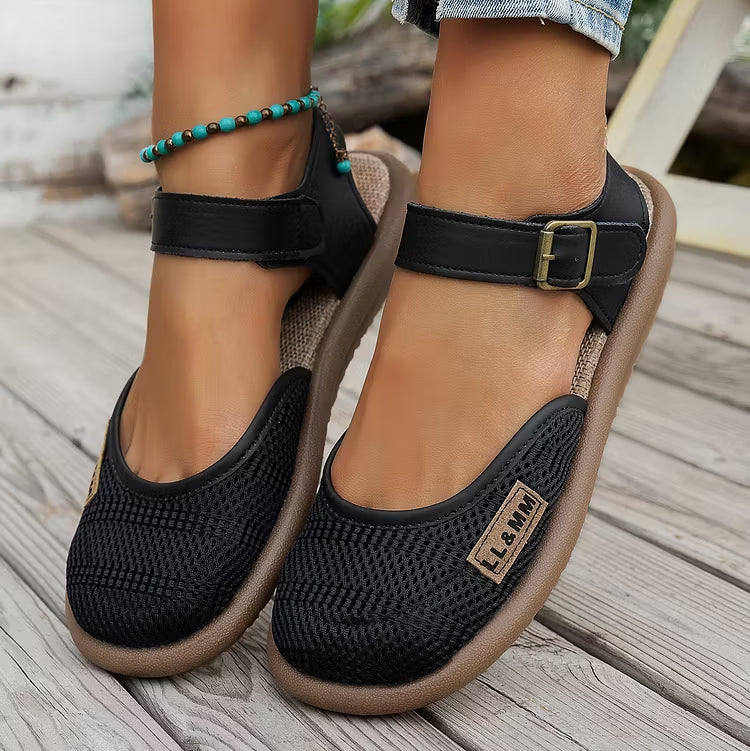 ⏰Limited Time 50% OFF🔥 Women's Breathable Mesh Sandals with Adjustable Ankle Strap, Walking Casual Flat Shoes