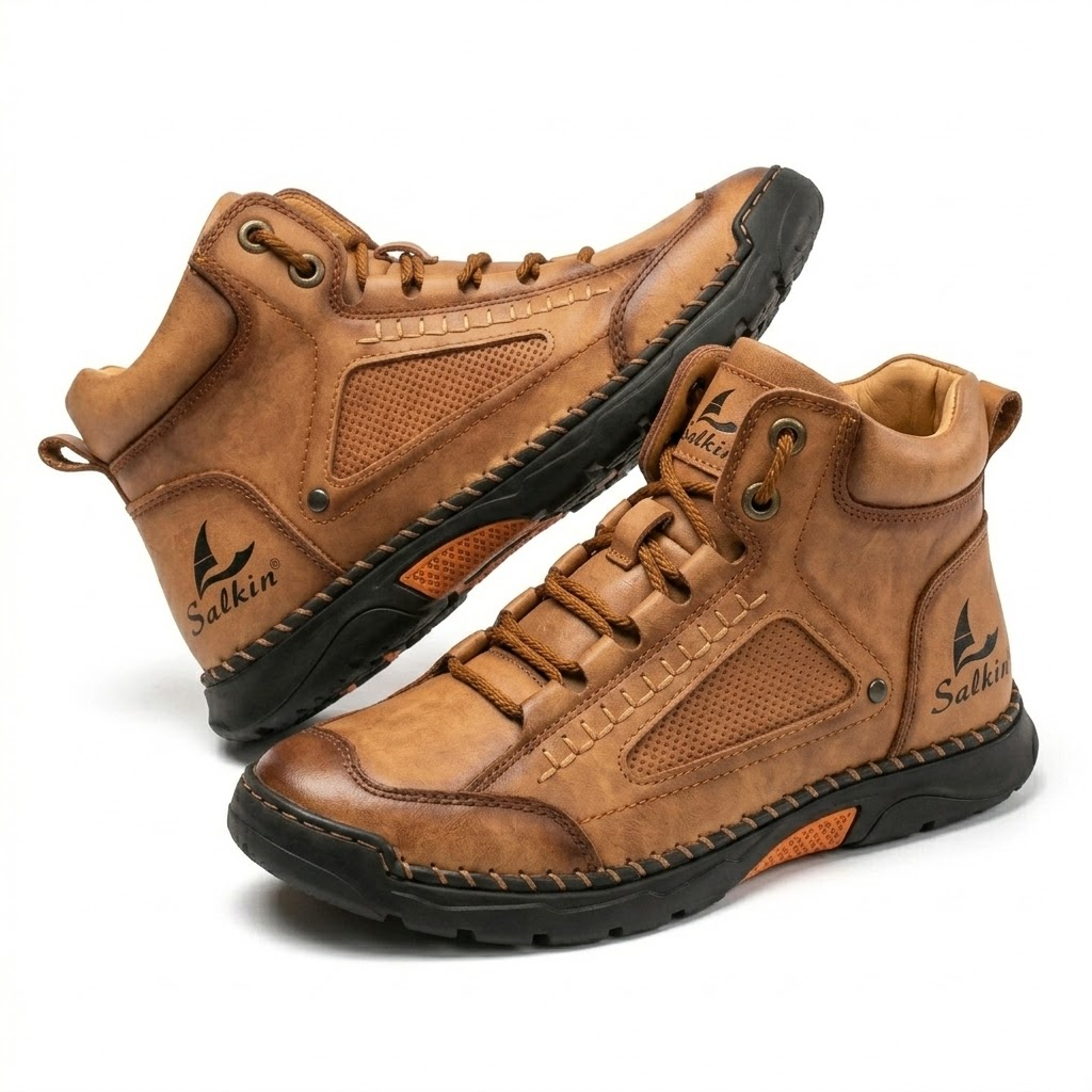 (🎁#1 Best Seller) Men's Comfortable Handmade Leather Boots – Waterproof, Arch Support, Pressure Relief, Spacious Toe Box Outdoor Leather Shoes