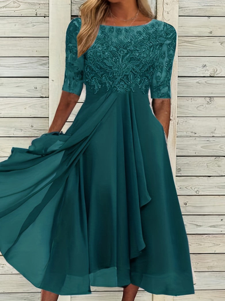 ⚡Hot Sales-50% OFF🔥Elegant Lace Patchwork Chiffon Dress