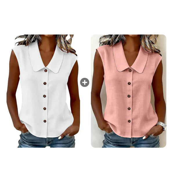 Women's Elegant Collared Sleeveless Button Down Blouse, Casual Textured Tank Shirt Top