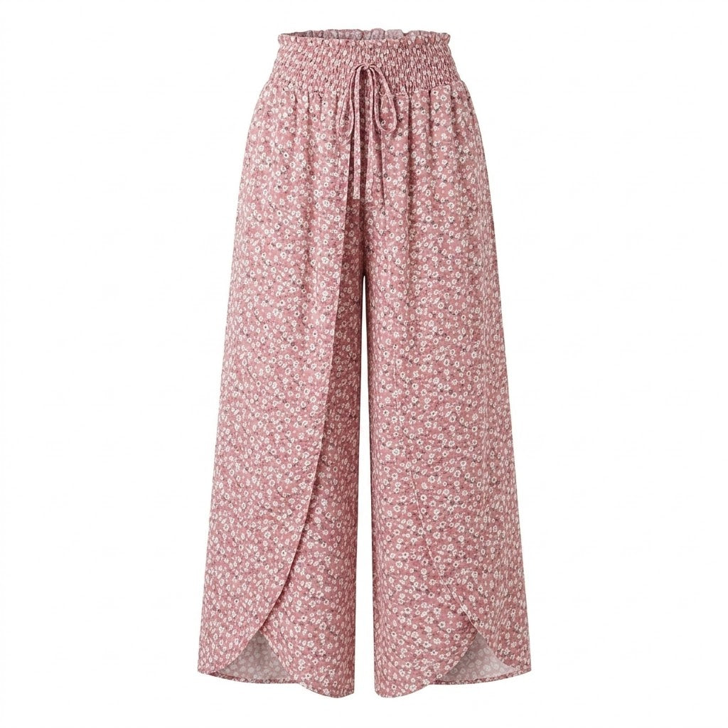 Lightweight Flowing Casual Wear Leg Trousers with Elastic Waist