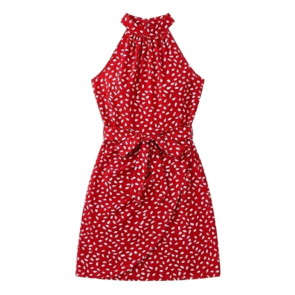 👗 Women's Retro Polka Dot Halter Dress - Sleeveless A-Line Summer Dress with Adjustable Waist Tie - Perfect for Holidays, Parties & Casual Wear