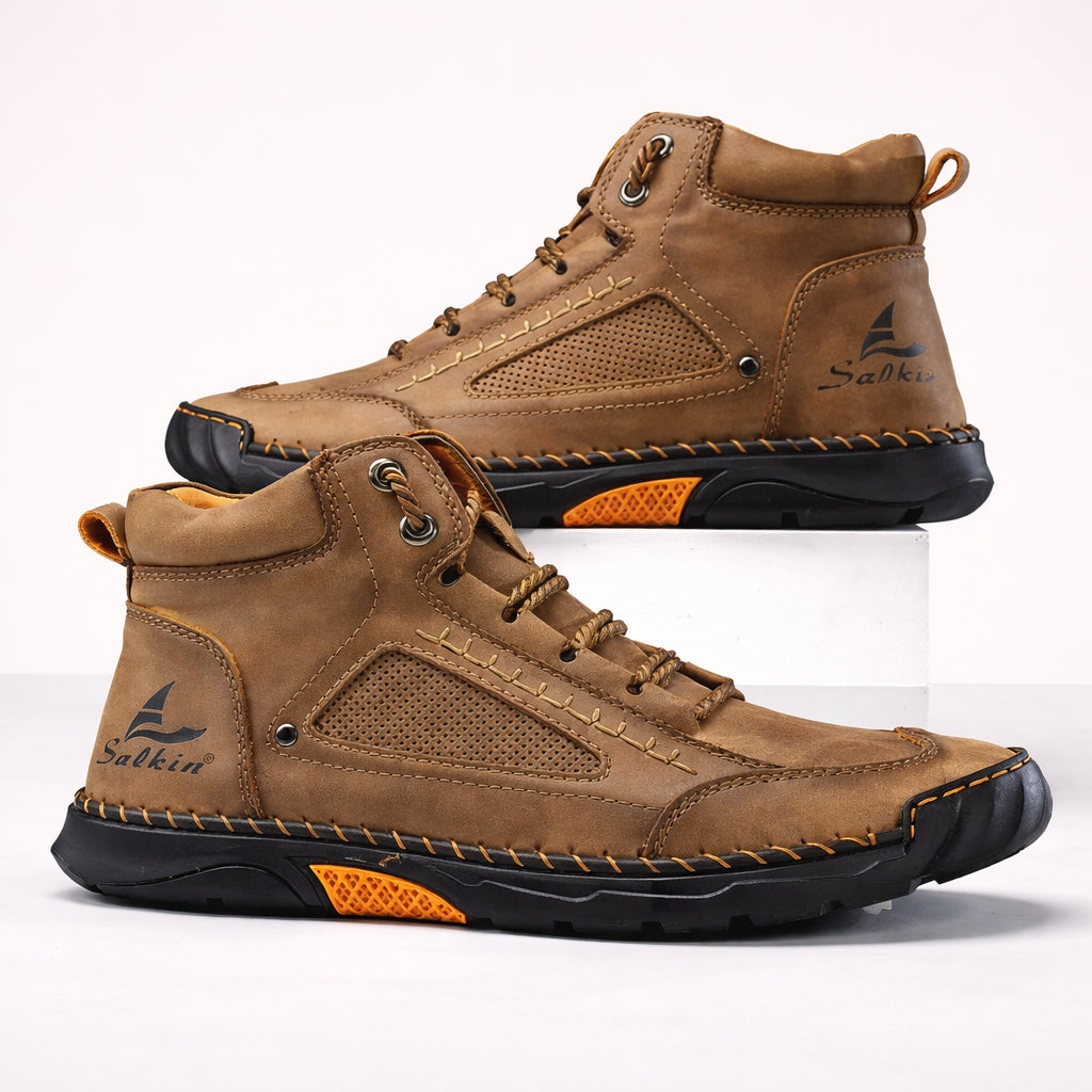 (🎁#1 Best Seller) Men's Comfortable Handmade Leather Boots – Waterproof, Arch Support, Pressure Relief, Spacious Toe Box Outdoor Leather Shoes