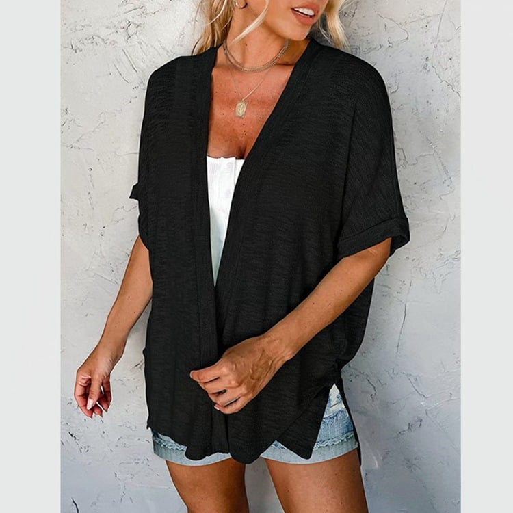 Womens Lightweight Cardigan 2026 Summer Short Sleeve Open Front Beach Coverup Vacation Outdoorfun Knitwear Comfort Casual Loose Minimalist Basic Knitting Batwing Shortsleeve Tops Womenswear