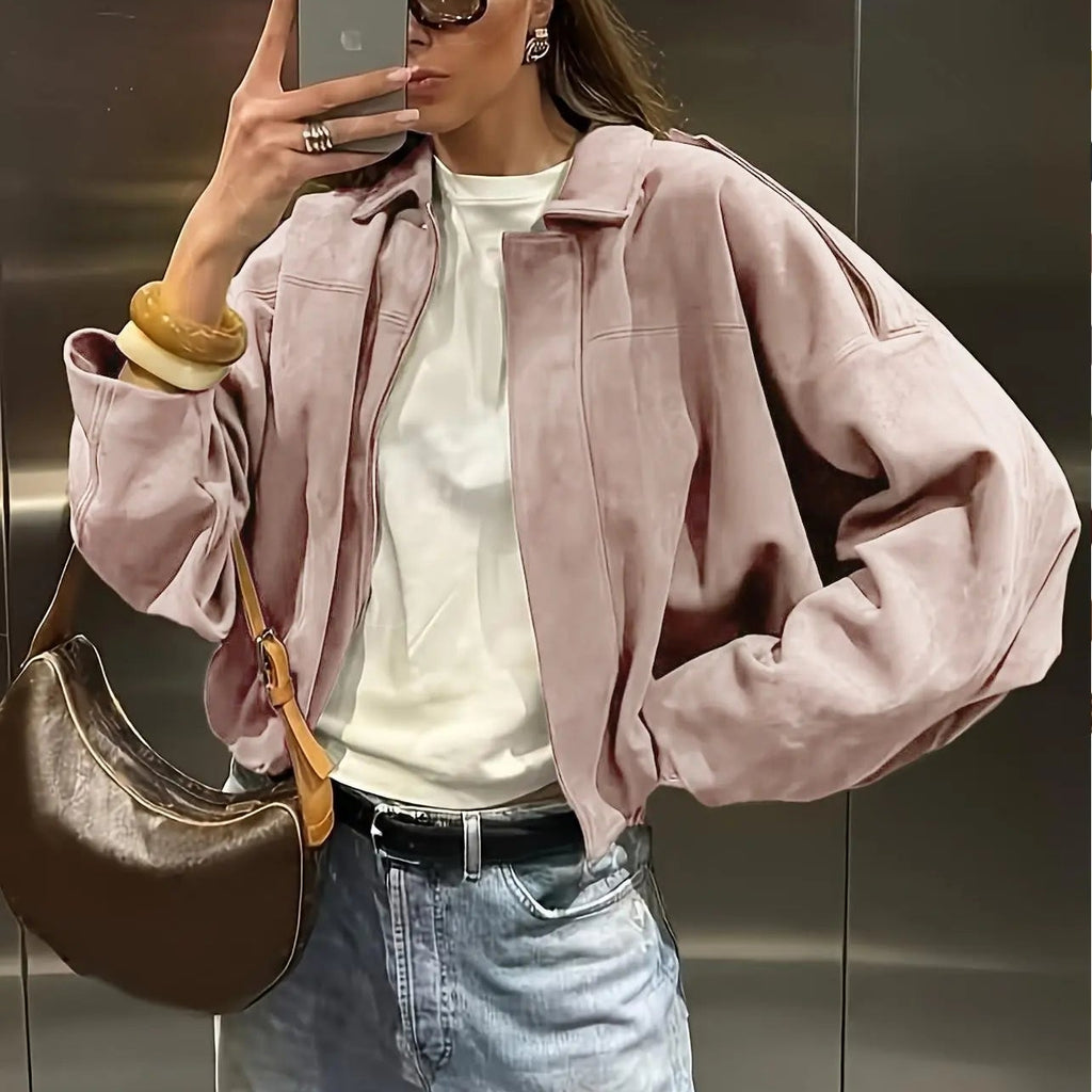 Premium Suede Loose Fit Zip-Up Jacket with Lapel Collar - Effortless Urban Style 🍂