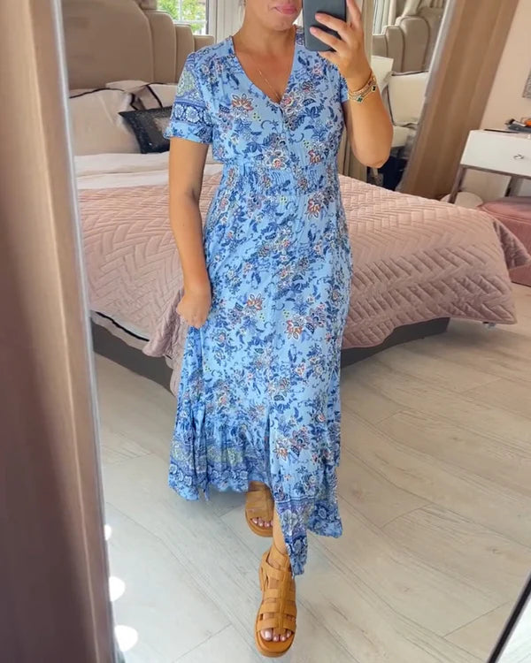 Elegant Women's V-Neck Printed Dress