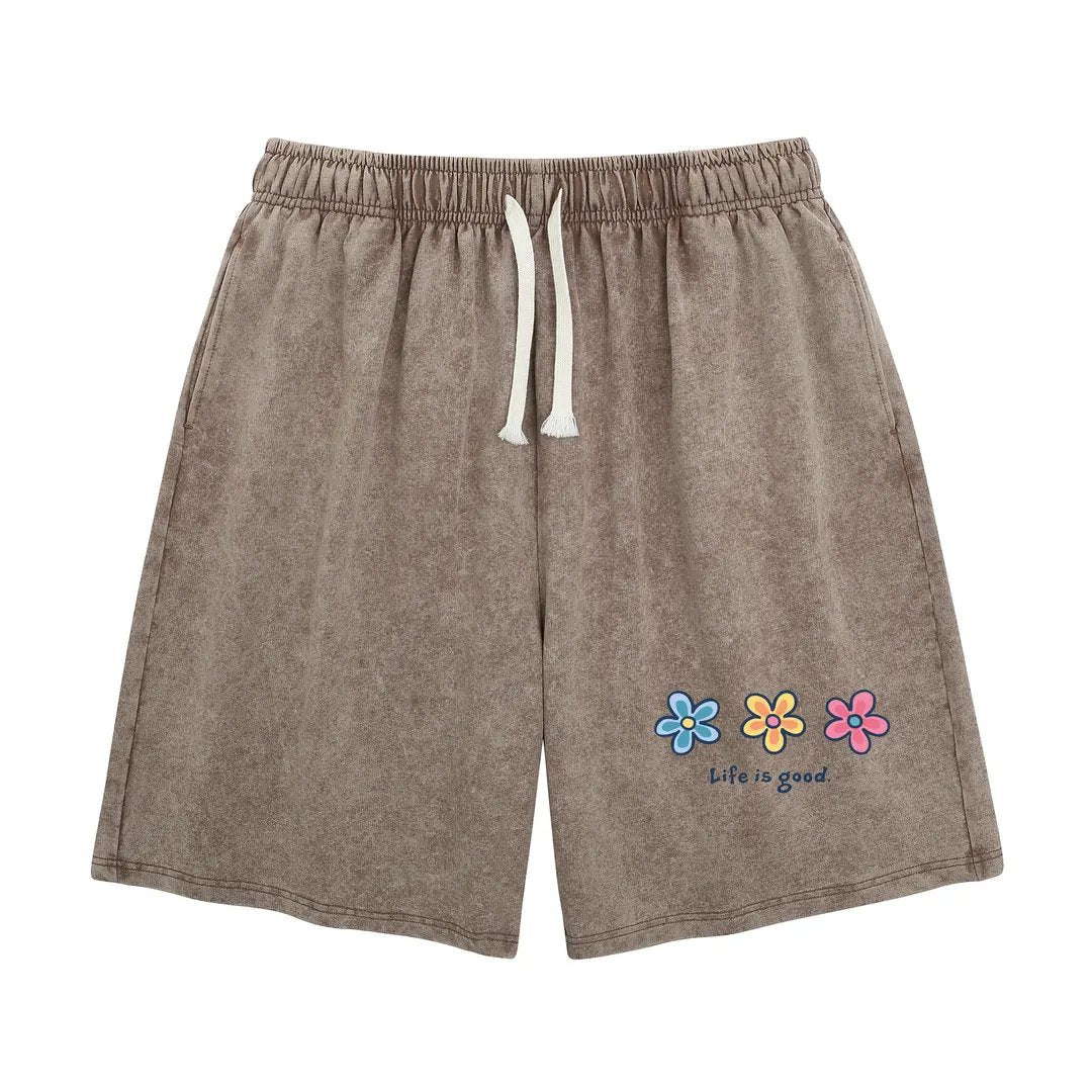 Women's Soft Polyester Blend Washed Floral Shorts, Casual Summer Travel Streetwear Bottoms