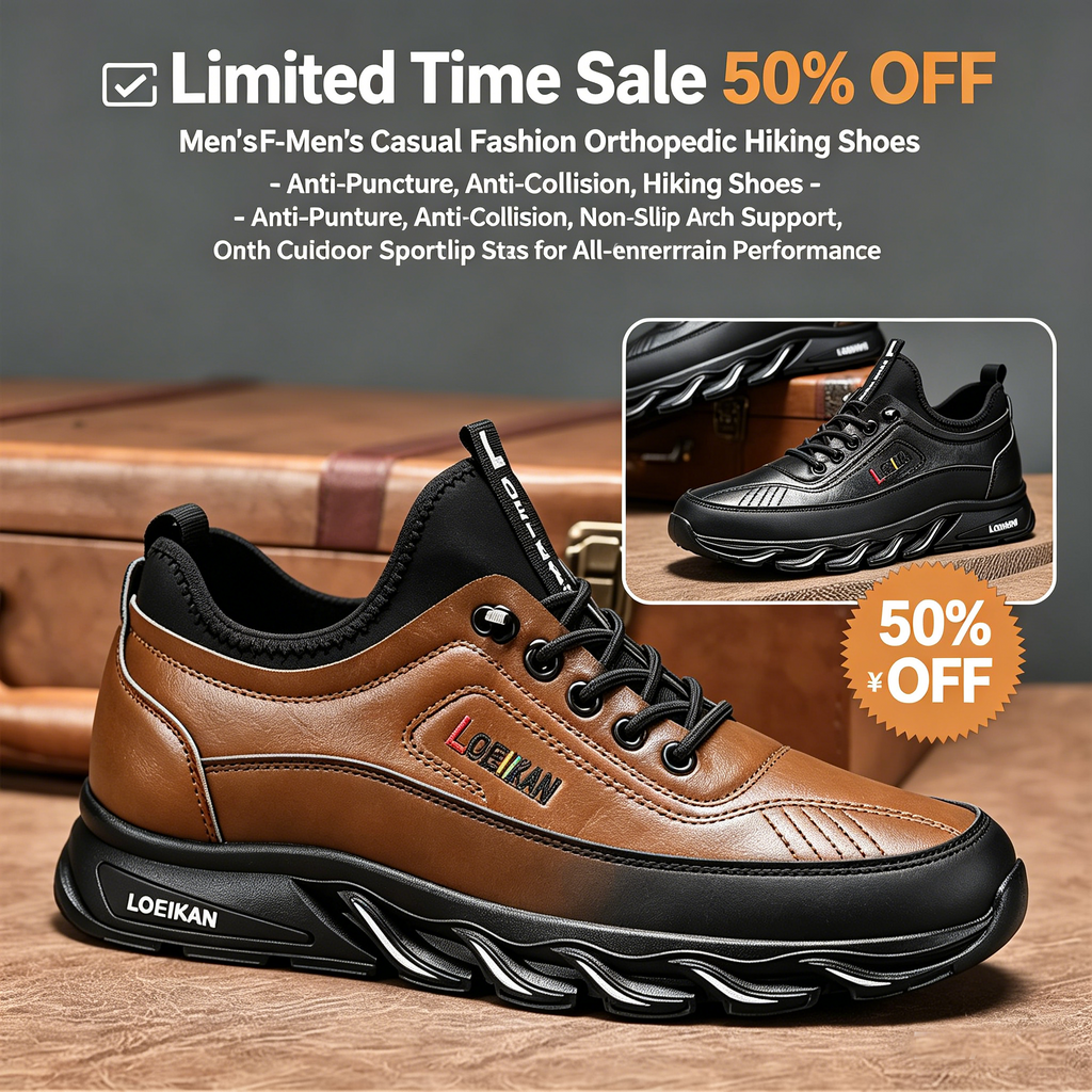 ⏰Limited Time Sale 50% OFF-Men's Casual Fashion Orthopedic Hiking Shoes – Anti-Puncture, Anti-Collision, Non-Slip Arch Support Leather Outdoor Sports Shoes for All-Terrain Performance