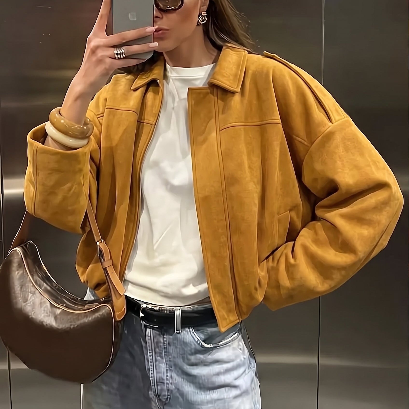 Premium Suede Loose Fit Zip-Up Jacket with Lapel Collar - Effortless Urban Style 🍂