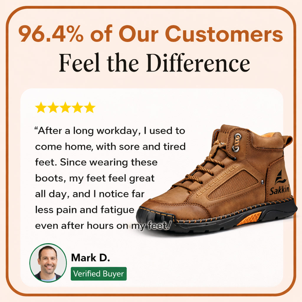 (🎁#1 Best Seller) Men's Comfortable Handmade Leather Boots – Waterproof, Arch Support, Pressure Relief, Spacious Toe Box Outdoor Leather Shoes