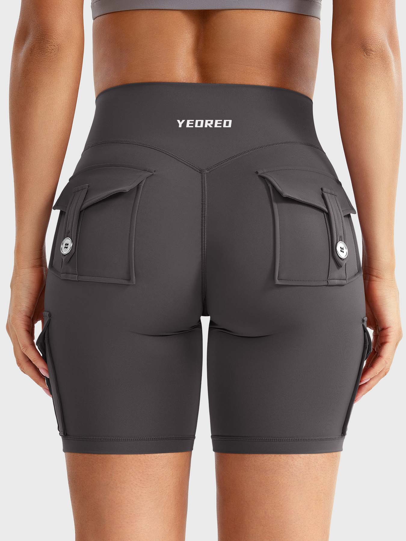 High Waist Cargo Yoga Shorts – Button Pockets, Butt Lift &amp; Ultra-Breathable