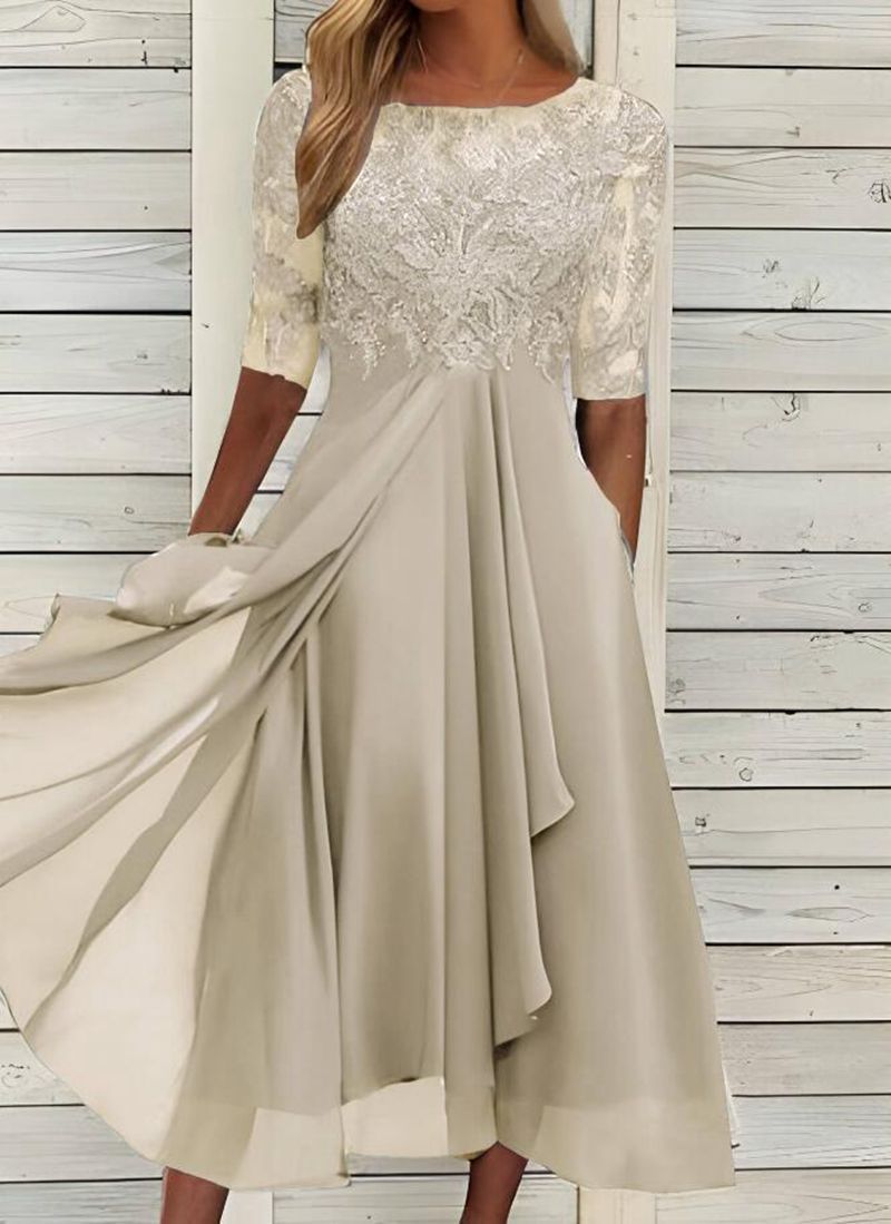 ⚡Hot Sales-50% OFF🔥Elegant Lace Patchwork Chiffon Dress