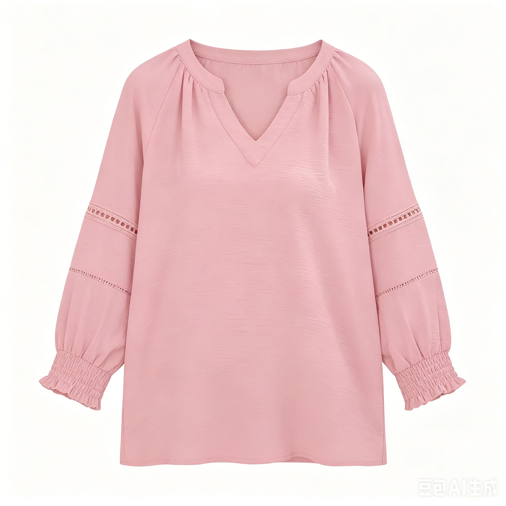 Limited time sale🔥Womens 3/4 Lantern Sleeve Casual V-Neck T-Shirts Pleated Loose Hollow-Out Blouse