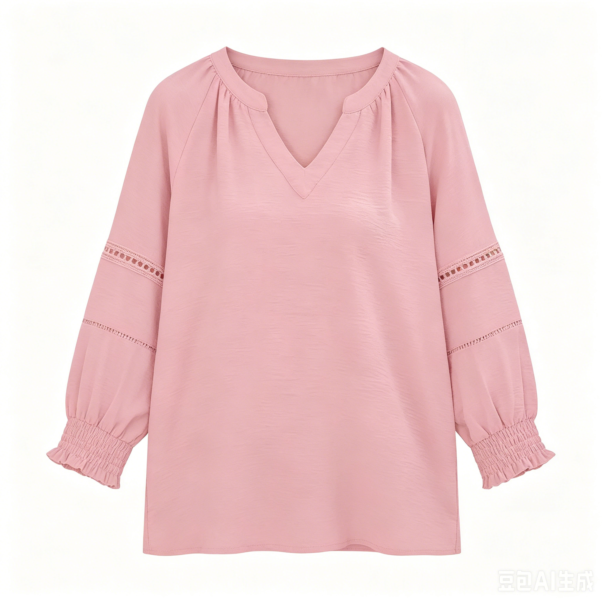 Limited time sale🔥Womens 3/4 Lantern Sleeve Casual V-Neck T-Shirts Pleated Loose Hollow-Out Blouse