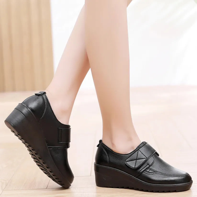 ⏰Limited Time Sale 50% OFF - Comfortable Leather Wedge Shoes with Secure Velcro Strap