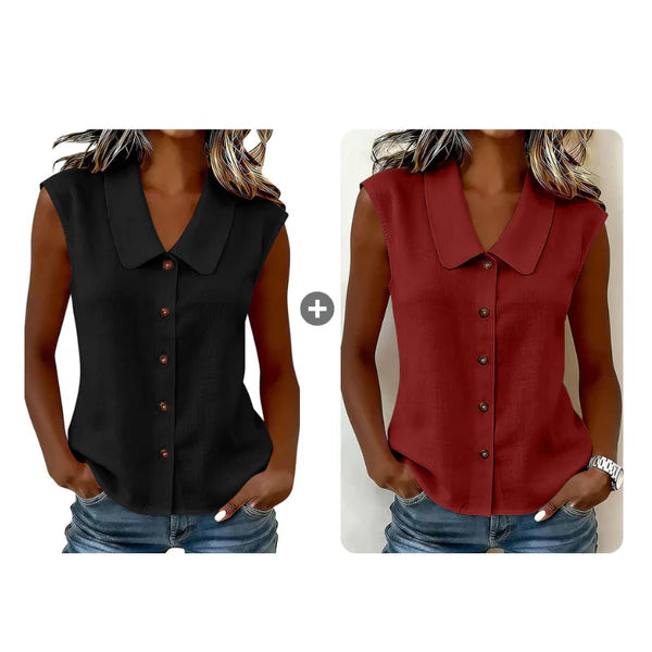 Women's Elegant Collared Sleeveless Button Down Blouse, Casual Textured Tank Shirt Top