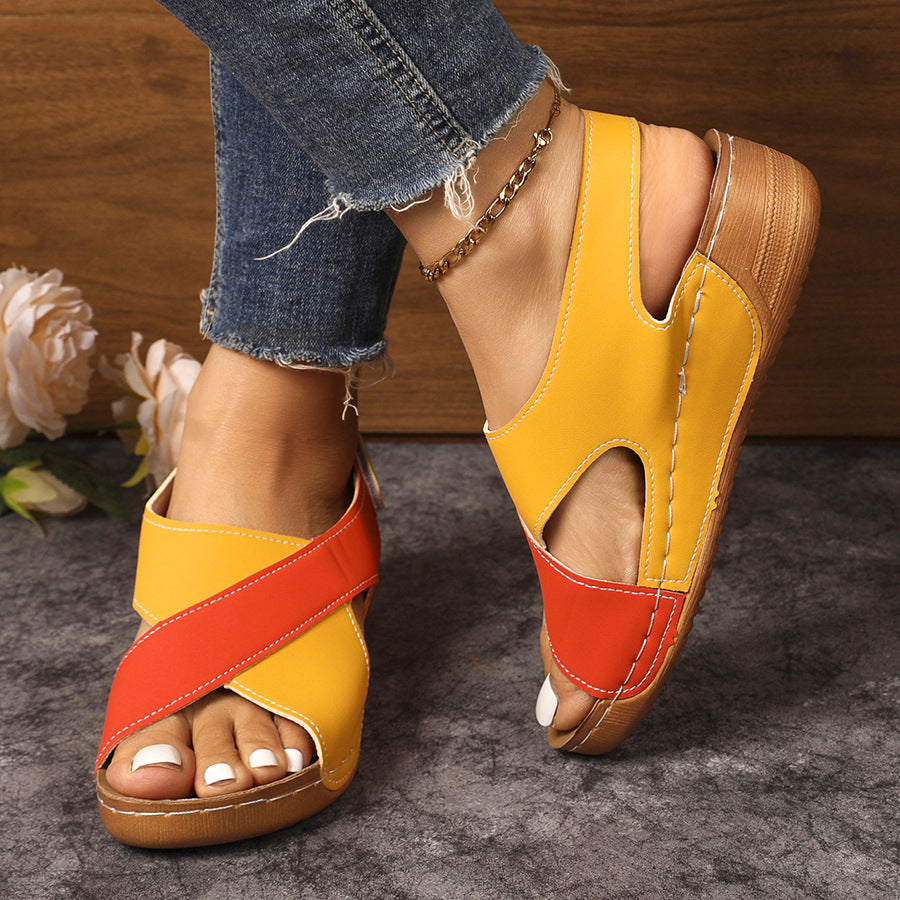 Women's Plus Size Color Block Wedge Heel Sandals