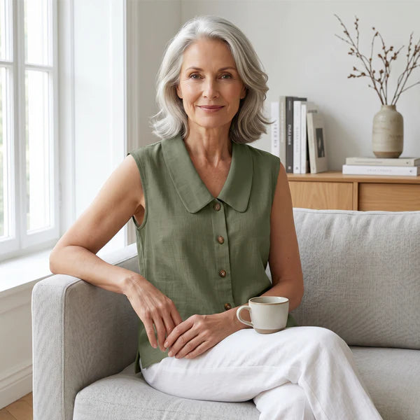 Women's Elegant Collared Sleeveless Button Down Blouse, Casual Textured Tank Shirt Top