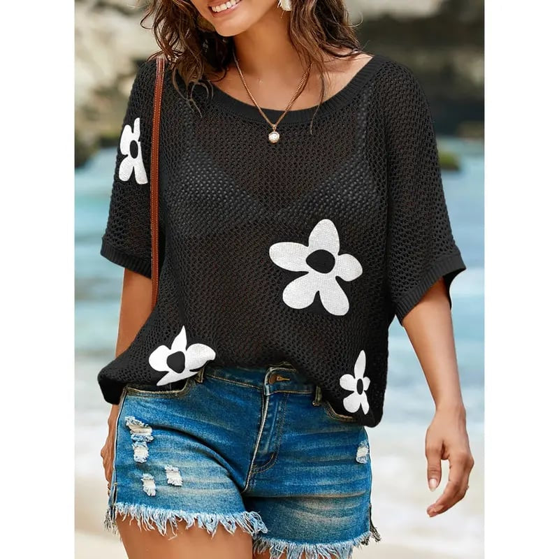 ✨🌴 Floral Crochet Beach Cover-Up Sweater — Lightweight Resort Knit Top