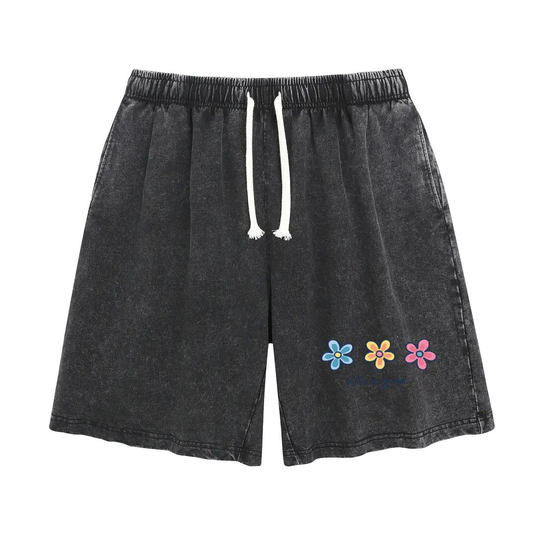 Women's Soft Polyester Blend Washed Floral Shorts, Casual Summer Travel Streetwear Bottoms