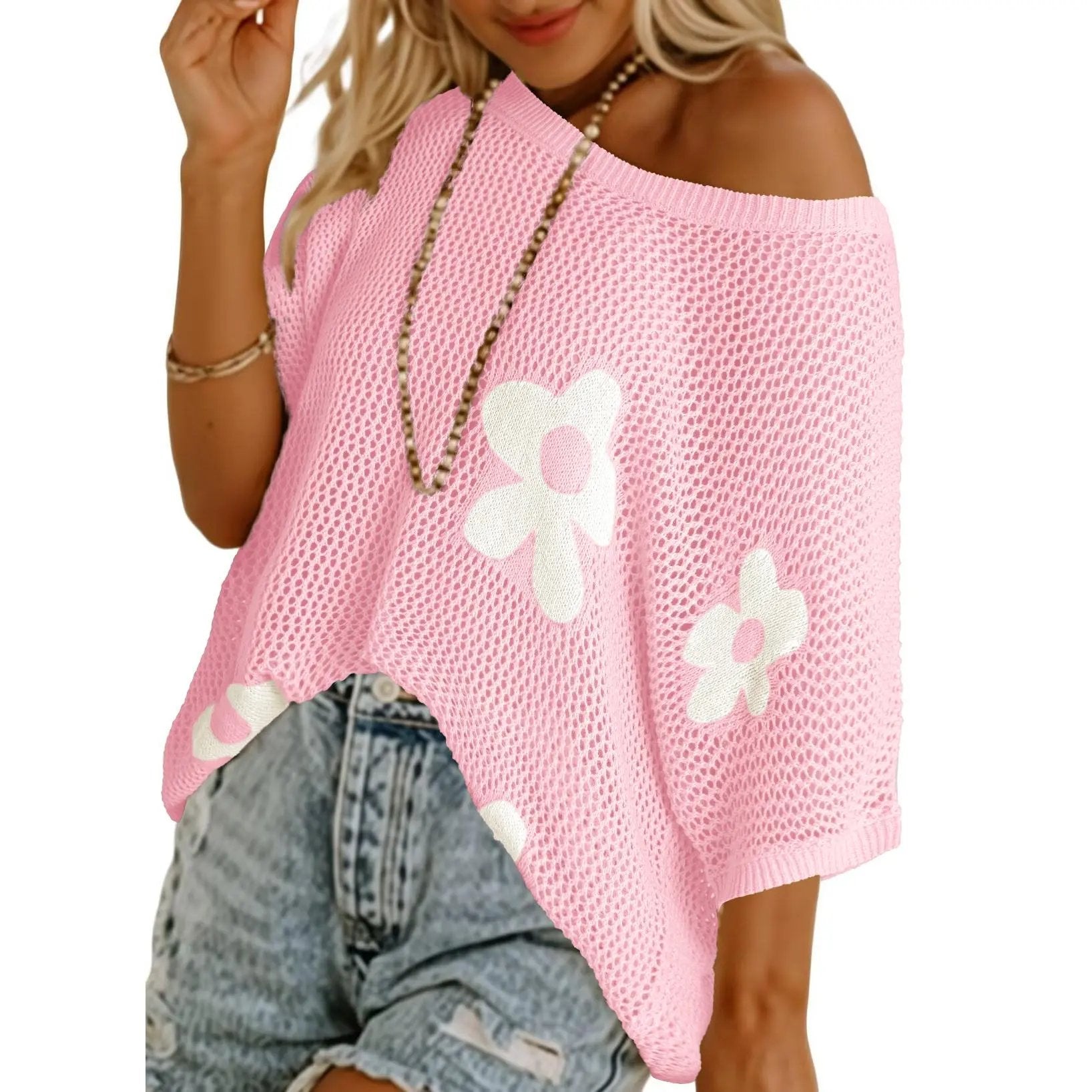 ✨🌴 Floral Crochet Beach Cover-Up Sweater — Lightweight Resort Knit Top