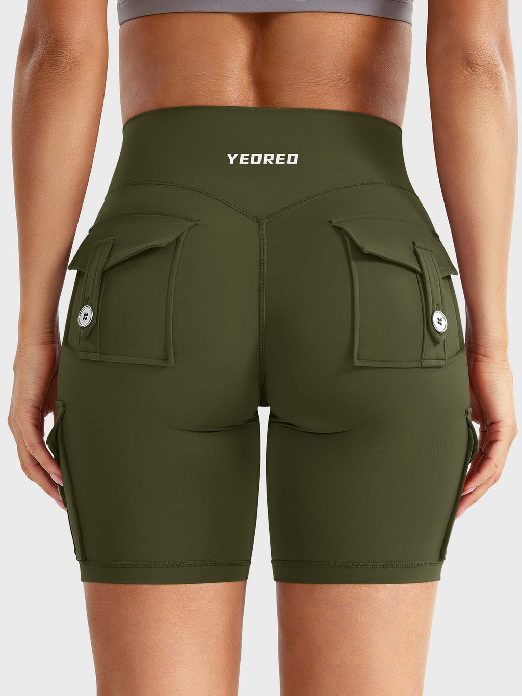 High Waist Cargo Yoga Shorts – Button Pockets, Butt Lift &amp; Ultra-Breathable