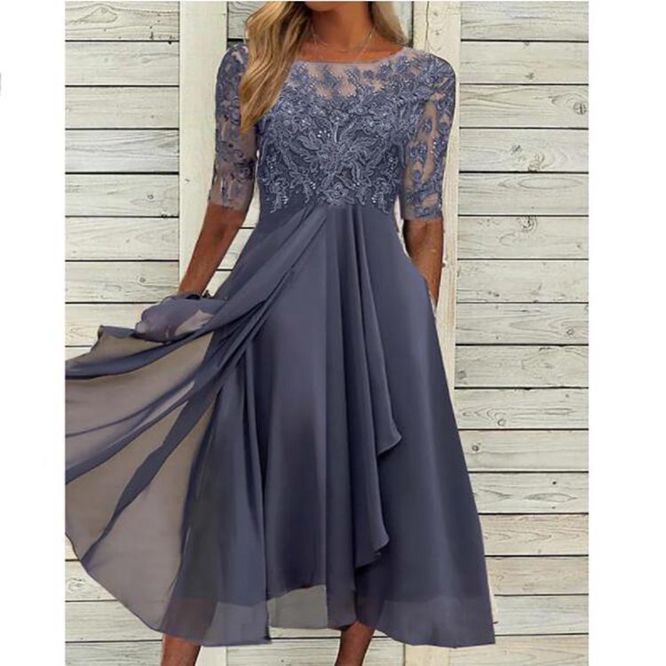 ⚡Hot Sales-50% OFF🔥Elegant Lace Patchwork Chiffon Dress