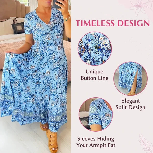 Elegant Women's V-Neck Printed Dress