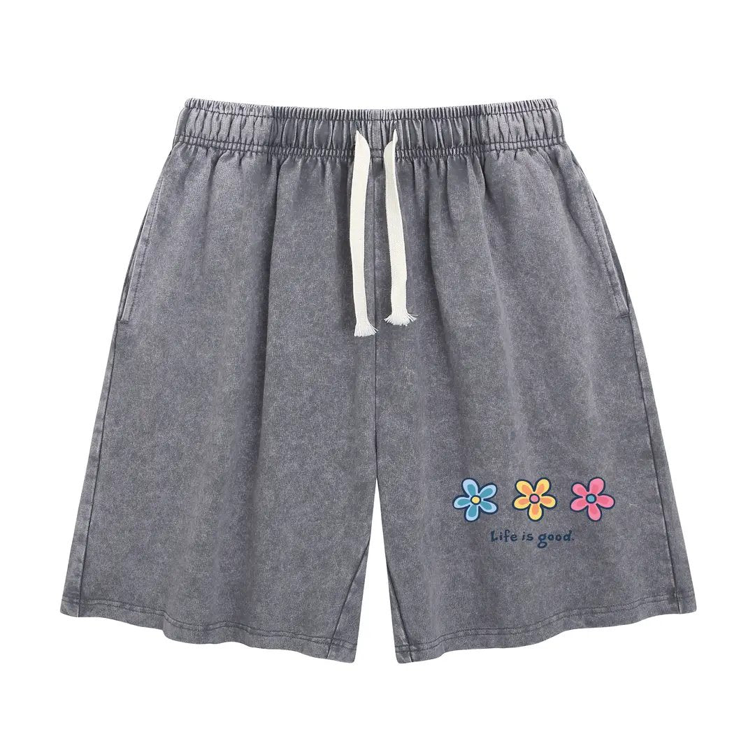 Women's Soft Polyester Blend Washed Floral Shorts, Casual Summer Travel Streetwear Bottoms