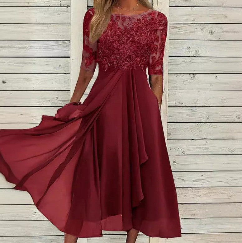 ⚡Hot Sales-50% OFF🔥Elegant Lace Patchwork Chiffon Dress