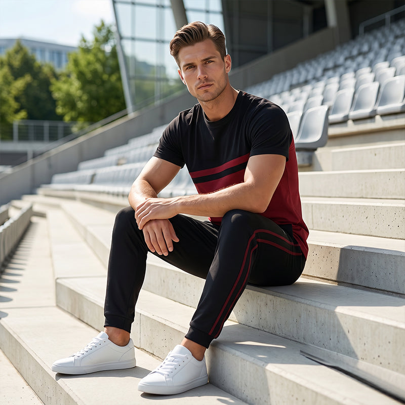 Men's color-blocked round neck t-shirt