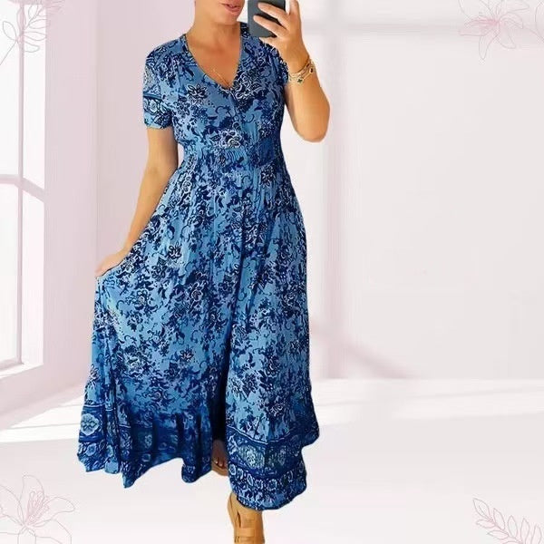 Elegant Women's V-Neck Printed Dress