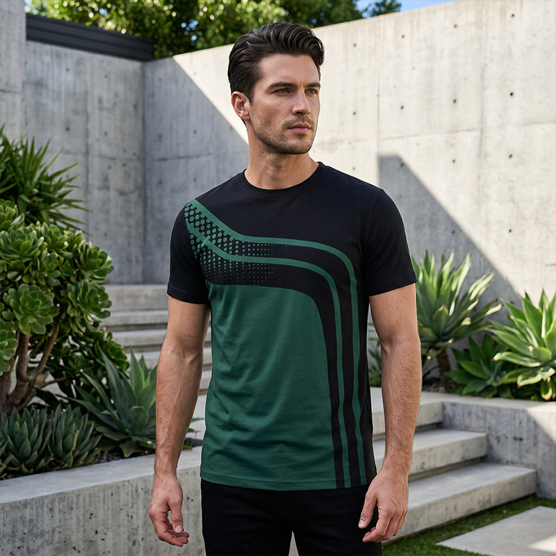 Men's color-blocked round neck t-shirt