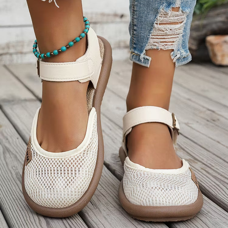 ⏰Limited Time 50% OFF🔥 Women's Breathable Mesh Sandals with Adjustable Ankle Strap, Walking Casual Flat Shoes