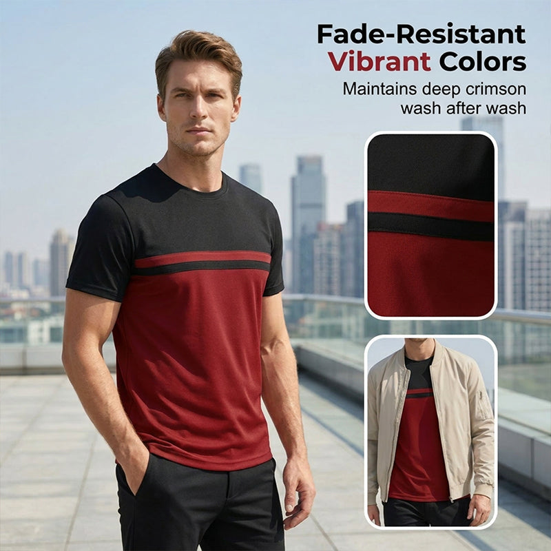 Men's color-blocked round neck t-shirt