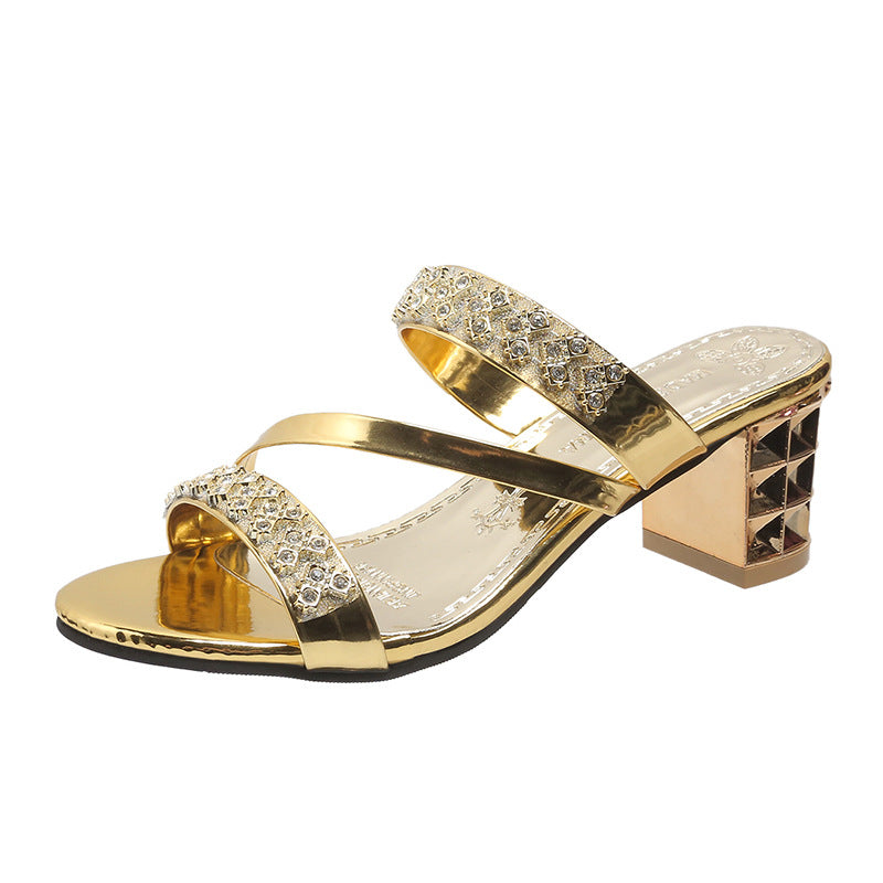 Women's Rhinestone Block Heel Sandals