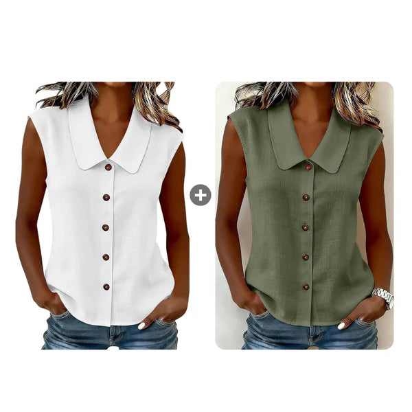 Women's Elegant Collared Sleeveless Button Down Blouse, Casual Textured Tank Shirt Top