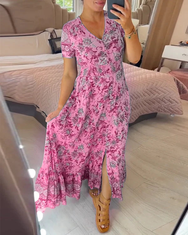 Elegant Women's V-Neck Printed Dress