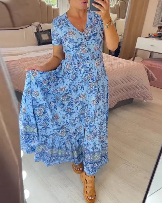 Elegant Women's V-Neck Printed Dress