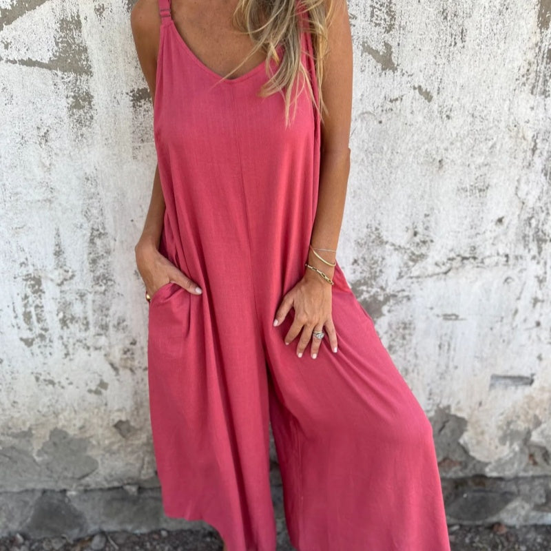 Loose cotton linen jumpsuit