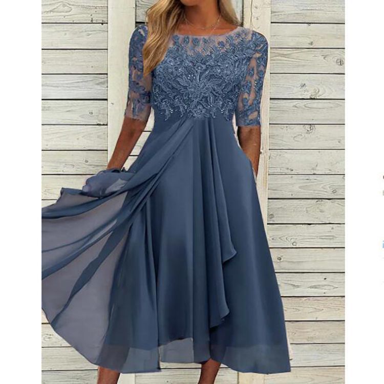 ⚡Hot Sales-50% OFF🔥Elegant Lace Patchwork Chiffon Dress