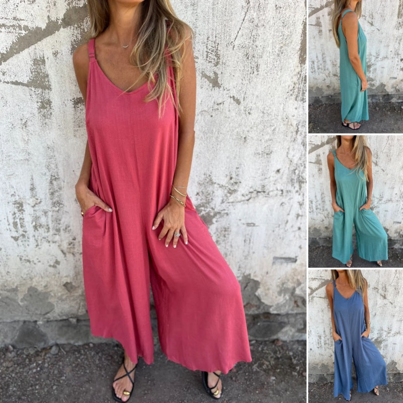 Loose cotton linen jumpsuit