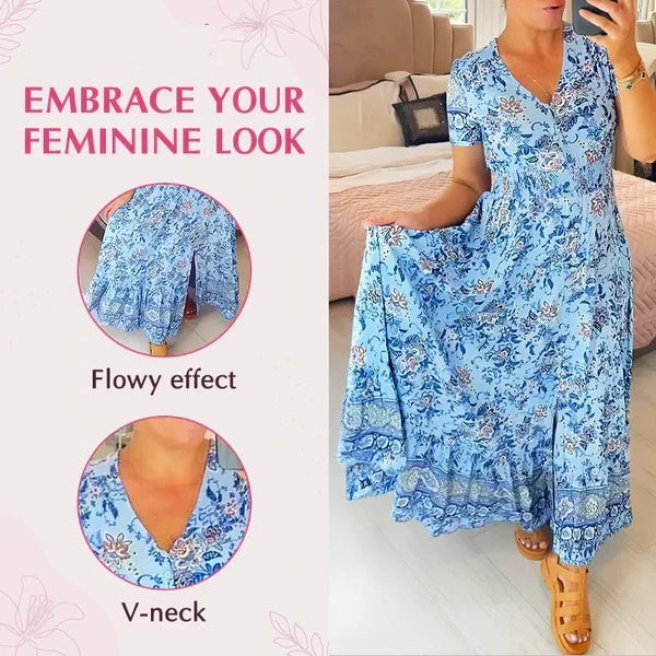 Elegant Women's V-Neck Printed Dress