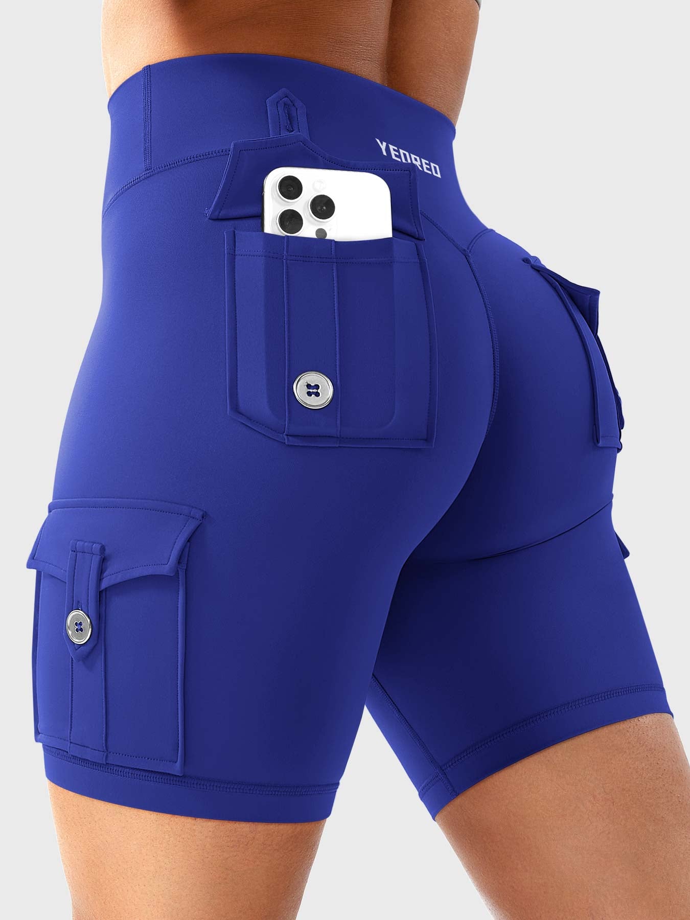 High Waist Cargo Yoga Shorts – Button Pockets, Butt Lift &amp; Ultra-Breathable