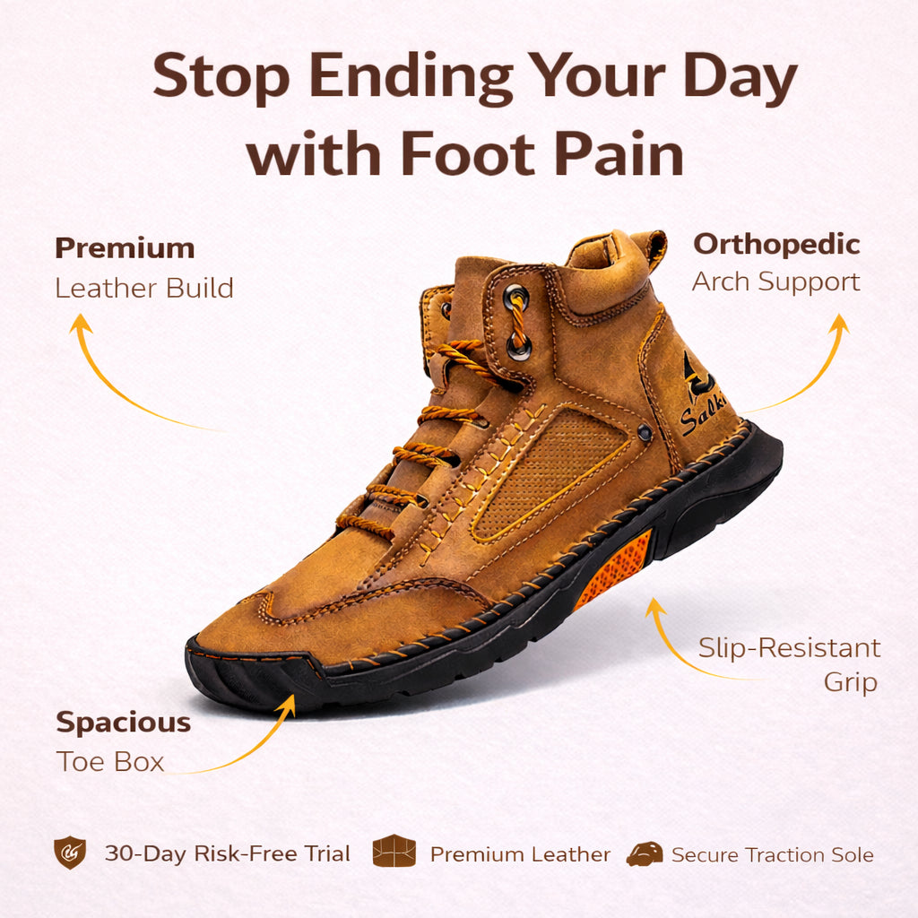 (🎁#1 Best Seller) Men's Comfortable Handmade Leather Boots – Waterproof, Arch Support, Pressure Relief, Spacious Toe Box Outdoor Leather Shoes